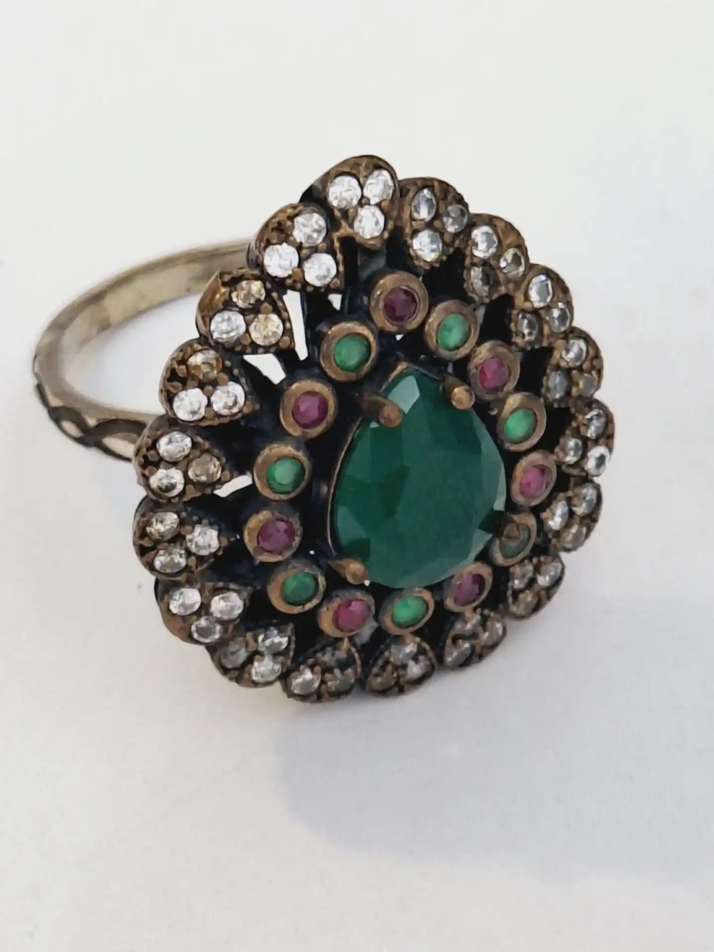 טבעת כסף 925מובצת באבנים אמתיות ממקסיקה עבודןת יד