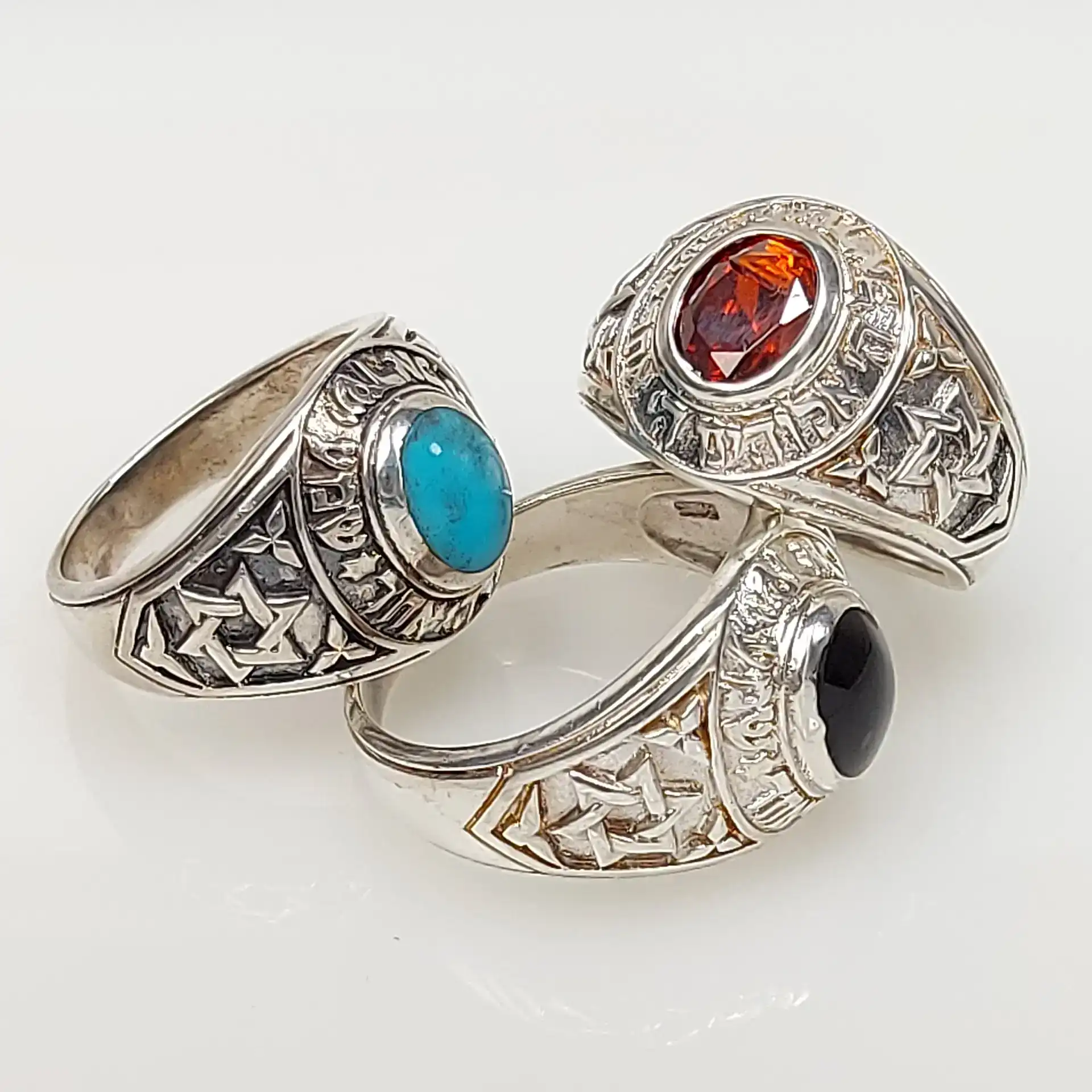 טבעת שמע ישראל כסף 925 עבודת יד עם אבן טורקיז