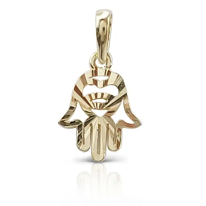 תליון חמסה מזהב בחריטה מבריקה14K