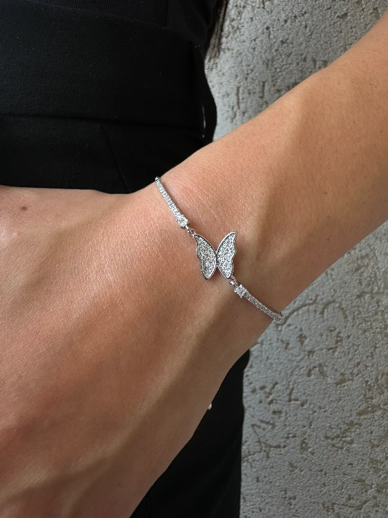 צמיד פרפר כסף משובץ