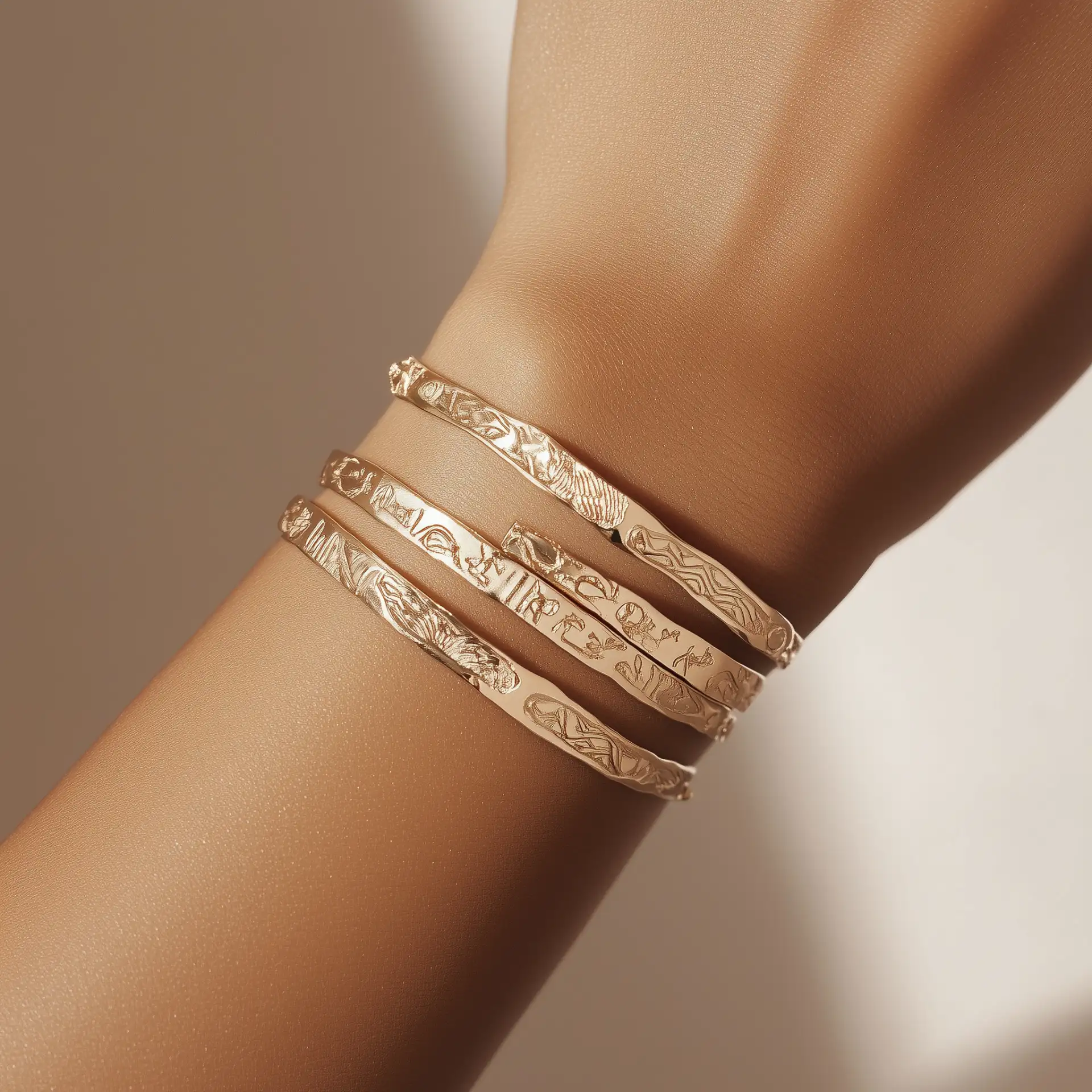 צמיד "כתבים עתיקים" – עיצוב מרובד עם חריטות מצריות