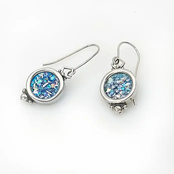 עגילי כסף 925 עם אבן זכוכית רומית