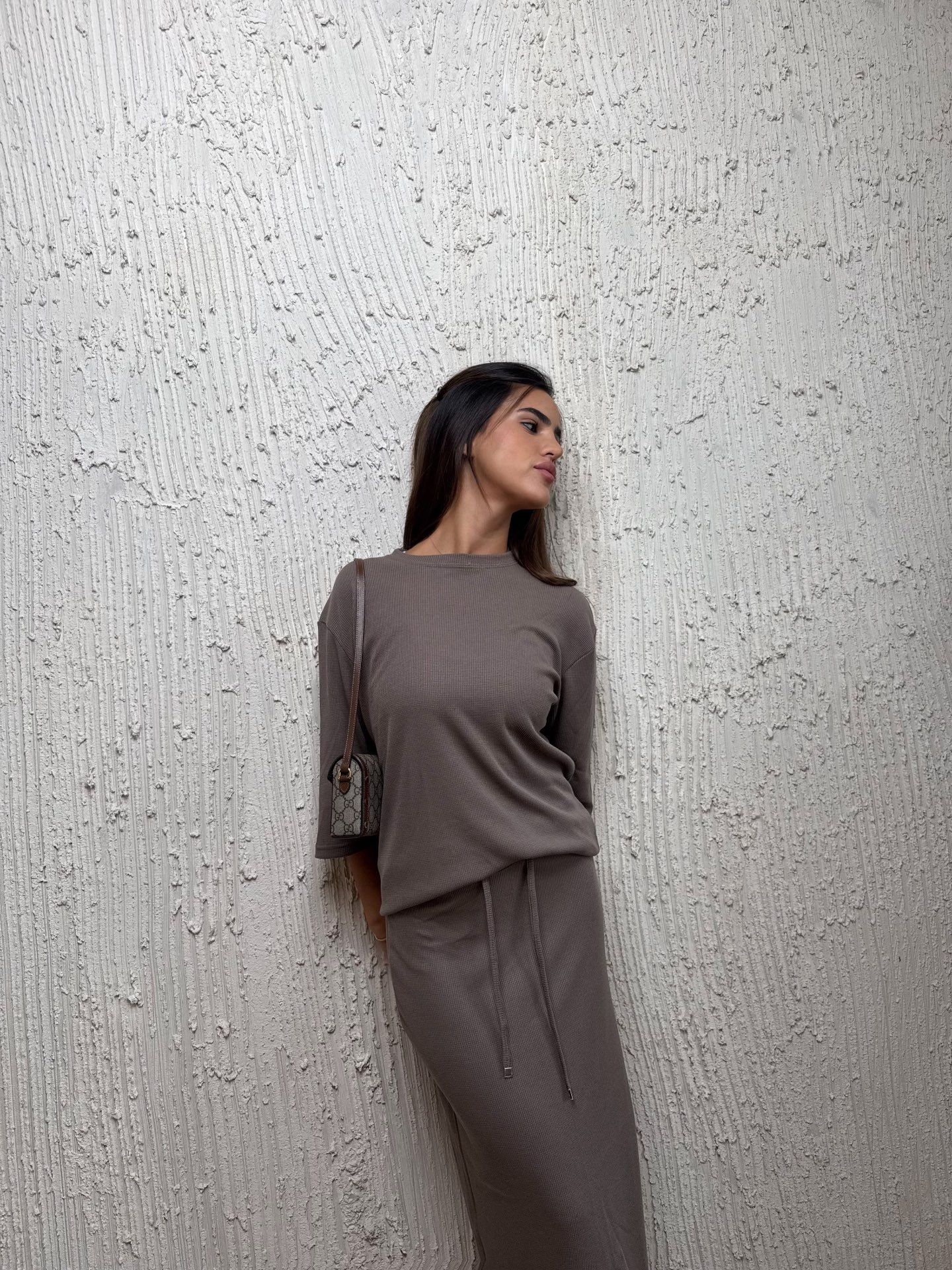 חליפת וופל קצר קאמל 