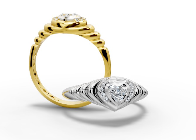 טבעות אירוסין בעיצוב גלי יוקרה עם יהלום לב