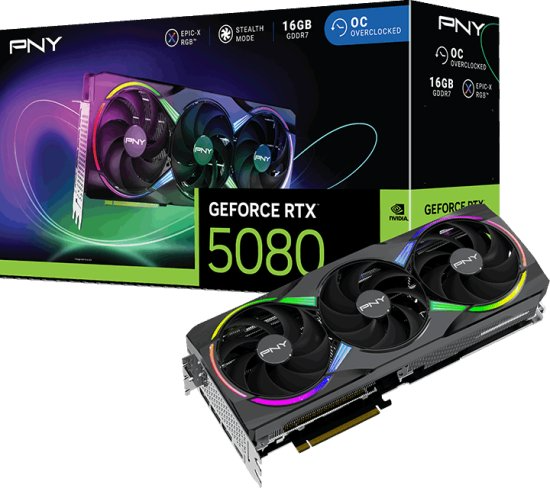 כרטיס מסך PNY RTX 5080 ARGB EPIC-X OC Triple Fan 16GB GDDR7