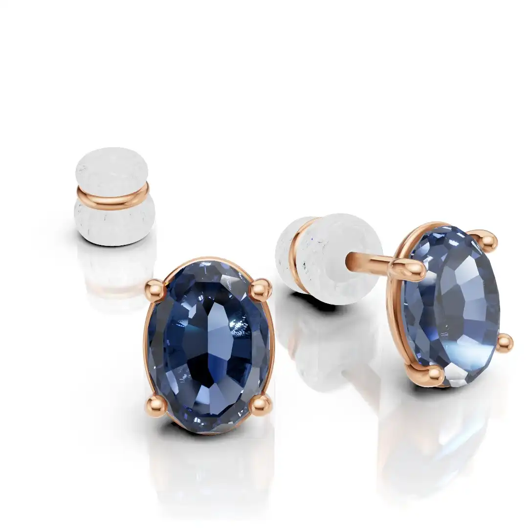 עגילים צמודים עם אבן ספיר מעבדה זהב 14K