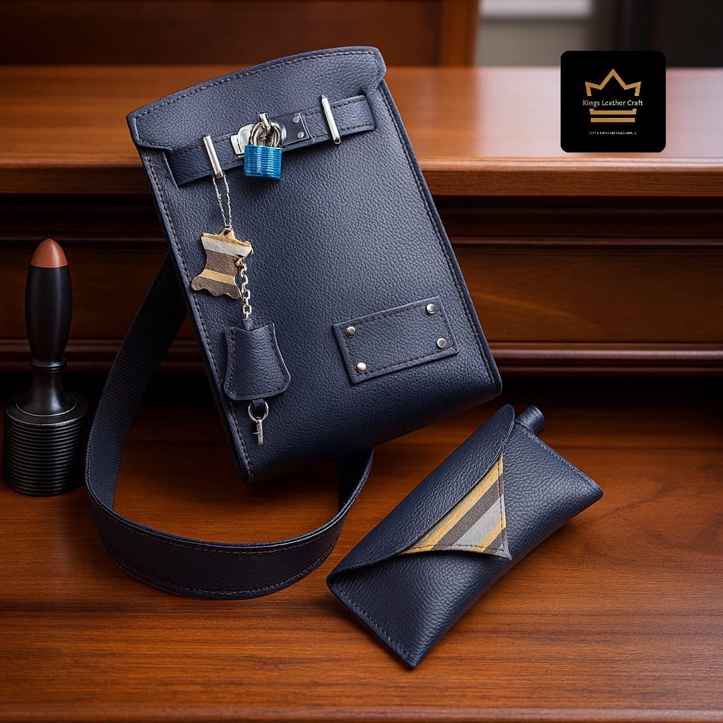 סט תיק מרובע כחול ונרתיק למשקפיים