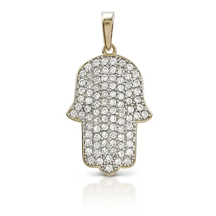 תליון חמסה משובץ זירקונים זהב 14K