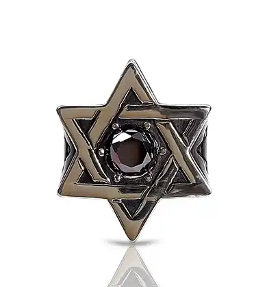 טבעת מגן דוד משבצת עם אבן רובי מעבדה סטניסיל