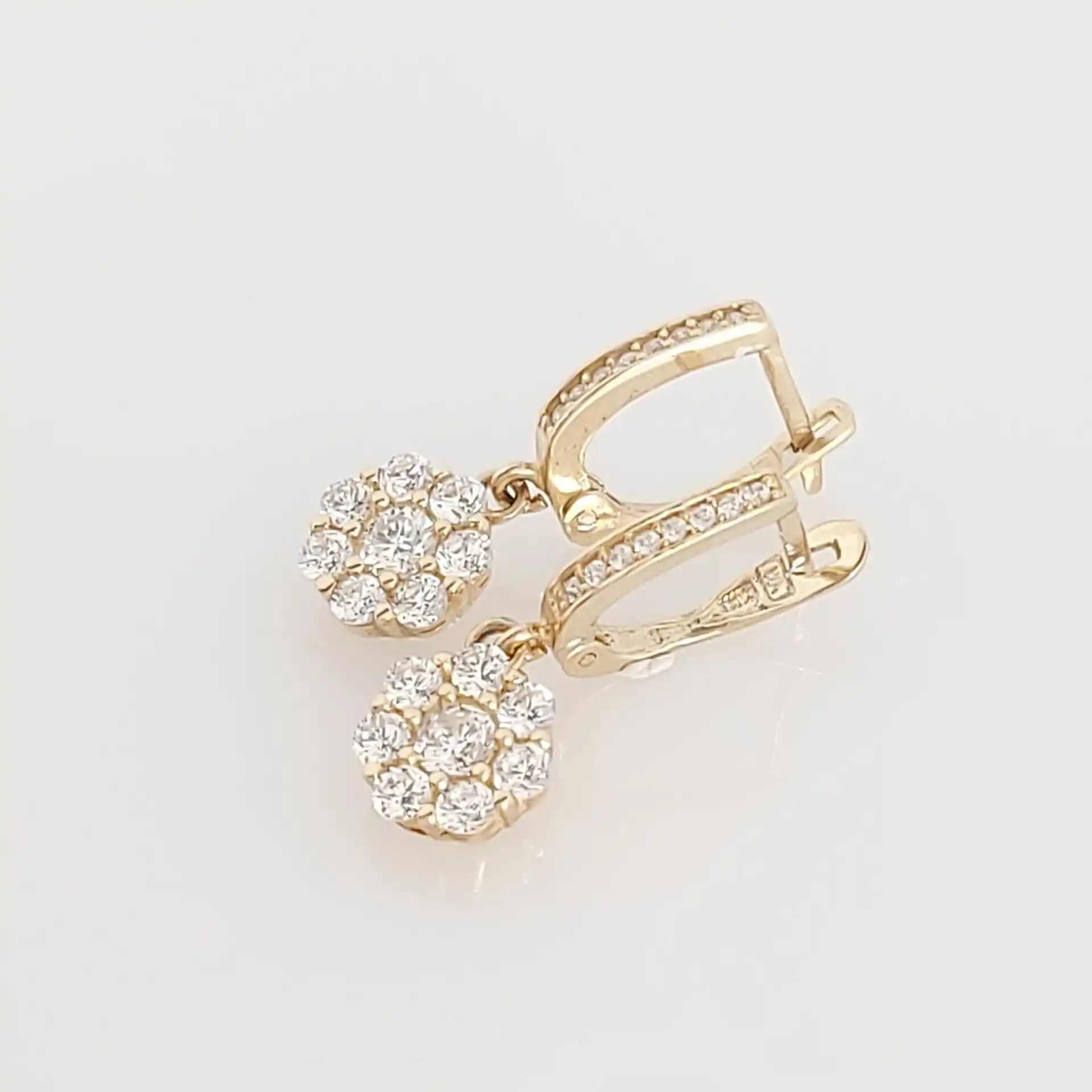 עגילים זהב צהוב 14 קראט משובצים בזרקונים תוצרת איטליה