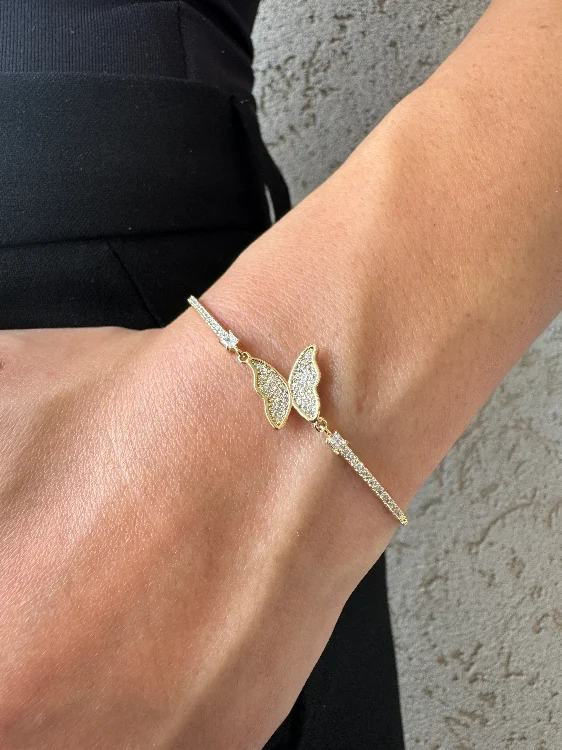 צמיד פרפר זהב משובץ
