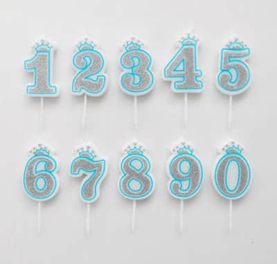 נרות מספרים-כחול נצנצים כסף