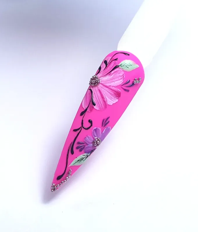 ציור אמנותי במכחול - פרחים בורוד פוקסיה