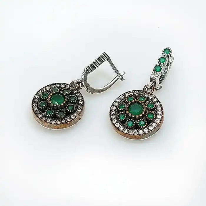 עגילים כסף 925 עם אבני חן בסגנון וינטג'