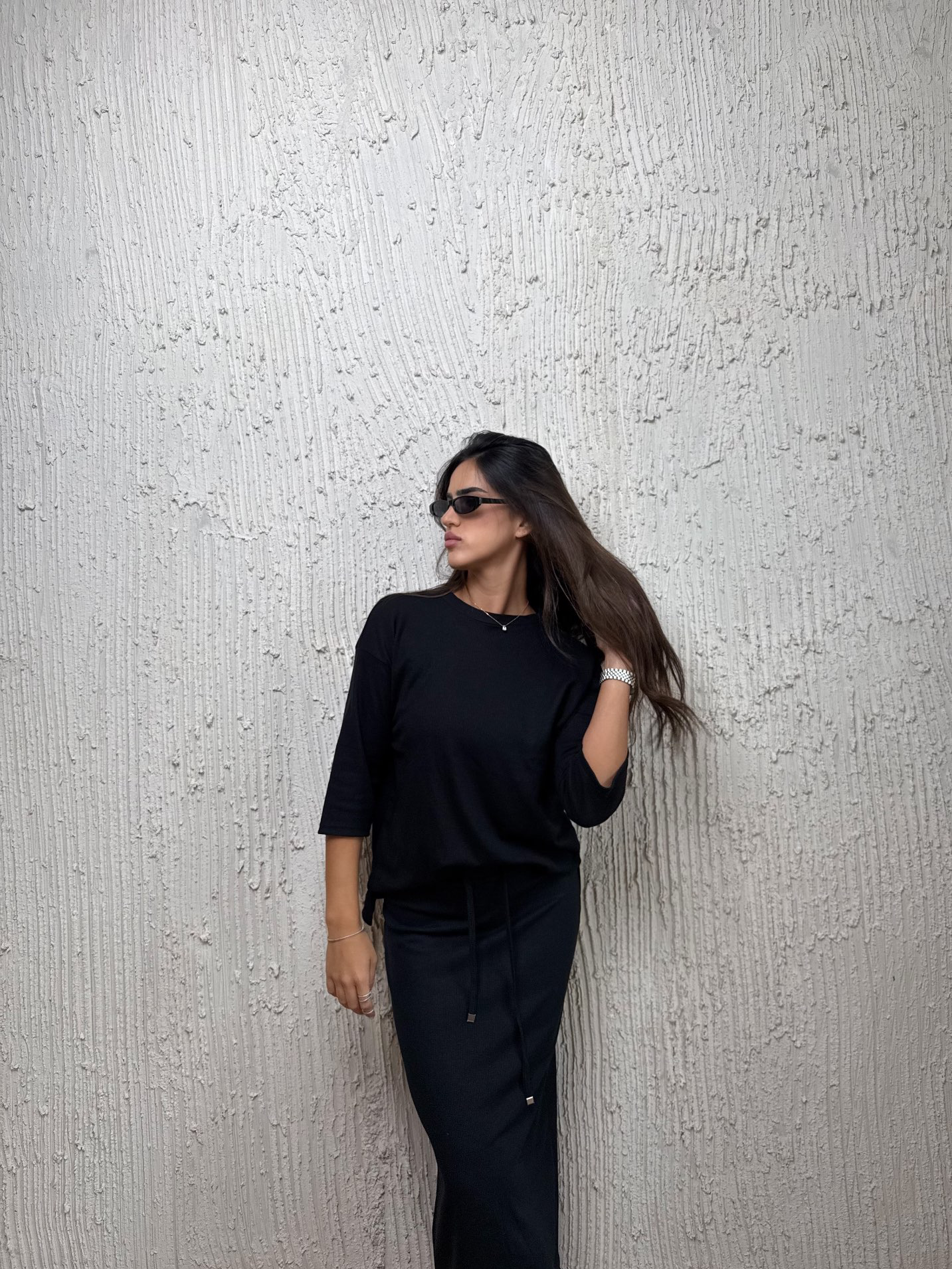 חליפת וופל קצר שחור