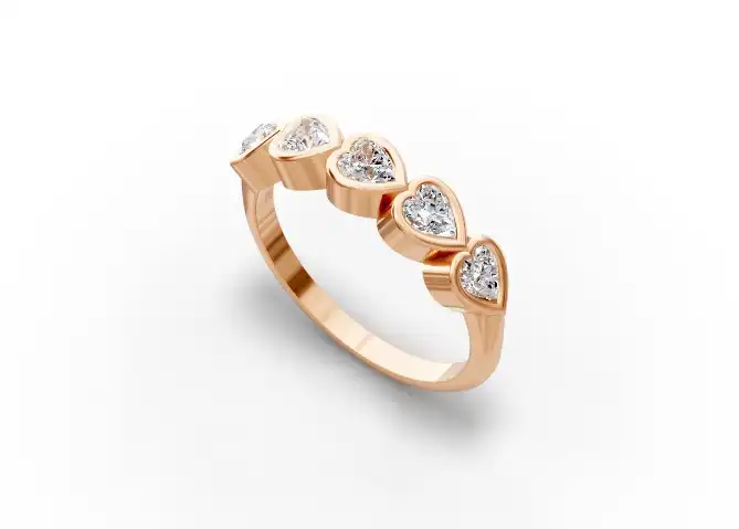 טבעת יהלומים 5 לבבות.