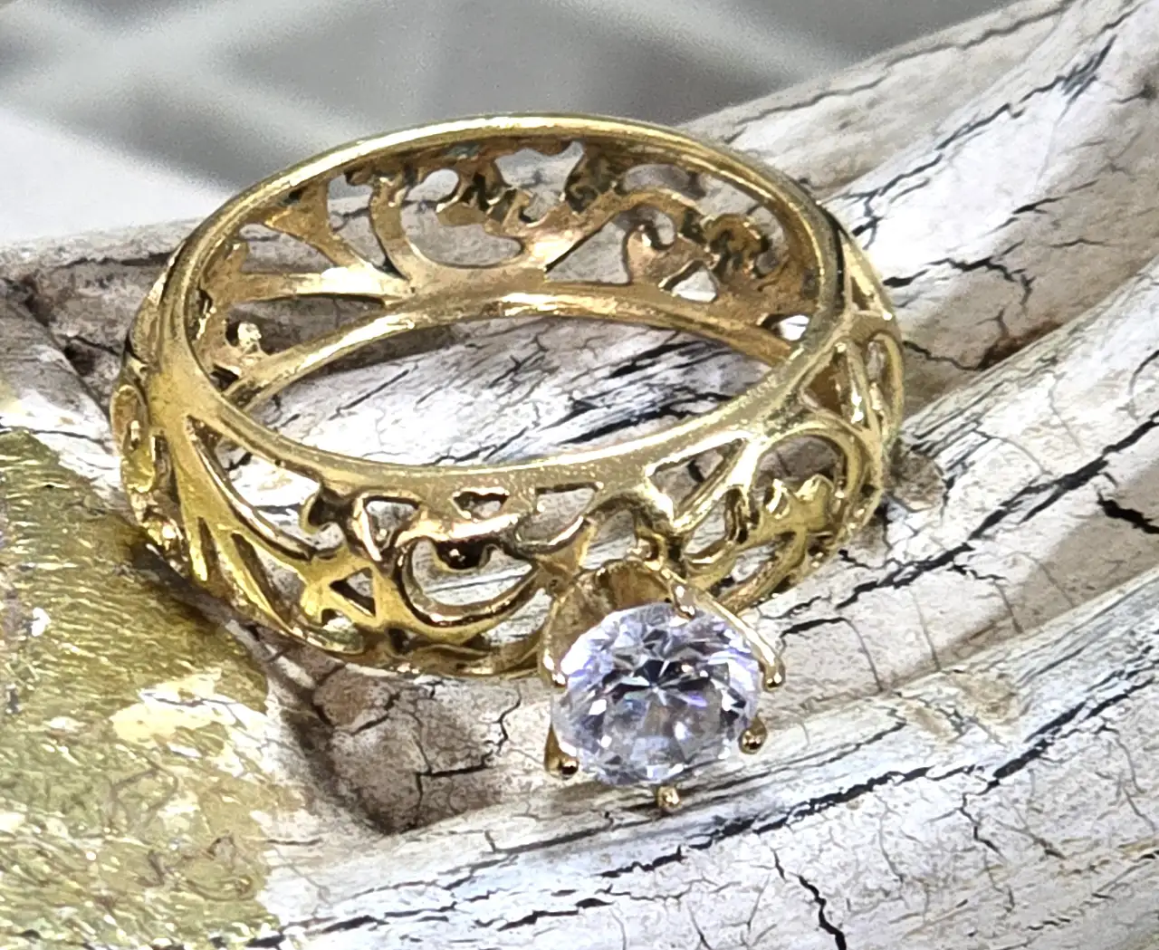 טבעת כסף 925 וינטג' מצופה זהב עבה ואיכותי מבית "עץ או פלי"