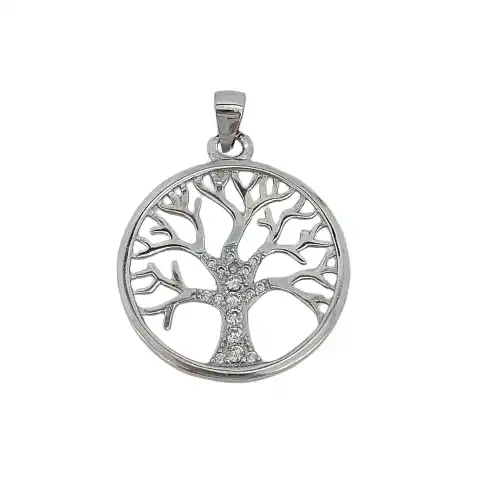 תליון עץ חיים עגול משובץ כסף 925