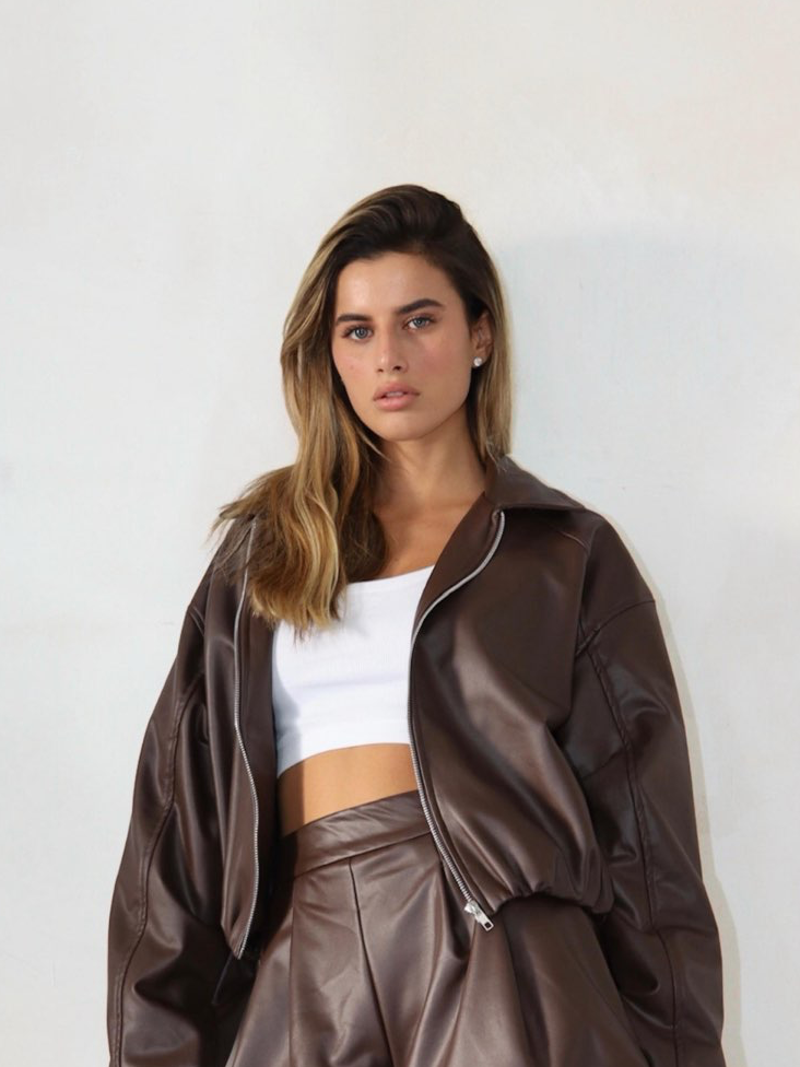 מעיל עור חום