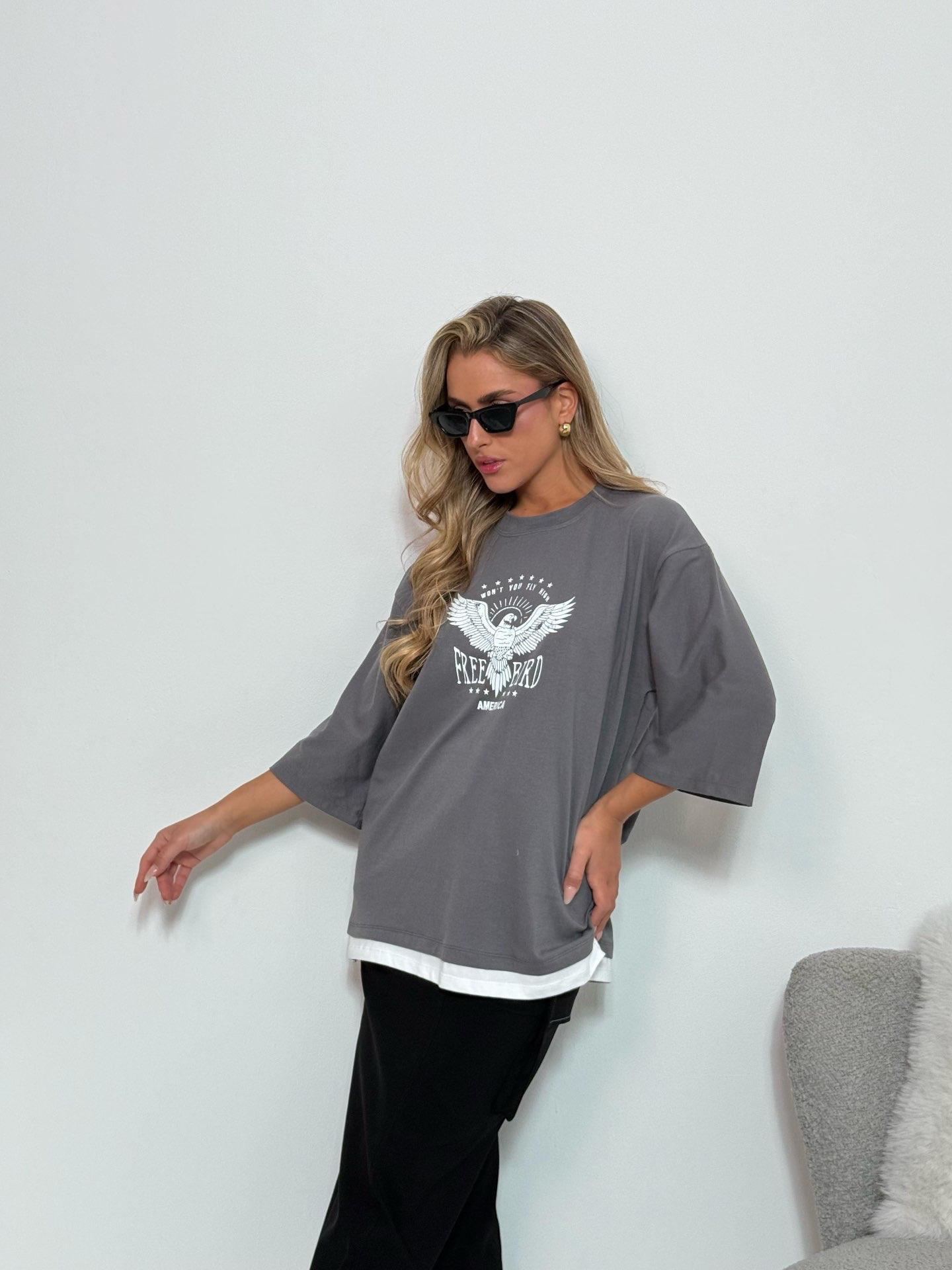 טי שרט מרפק נשר אפור