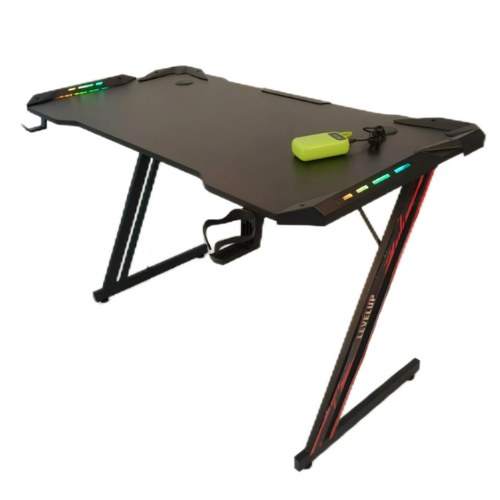 שולחן גיימינג ארגונומי - LEVEL UP עם אורות RGB בצדדים ומשטח לעכבר