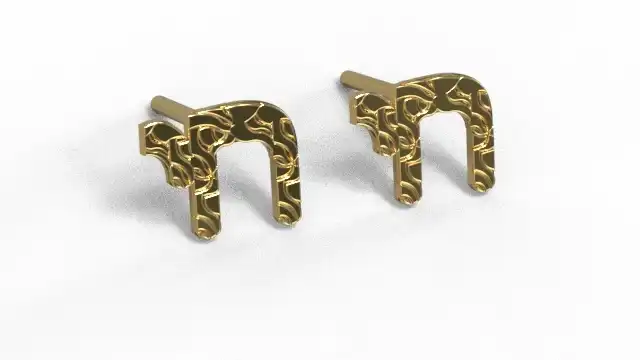 עגילי חי צמודים זהב בגימור טקסטורה זהב 14K