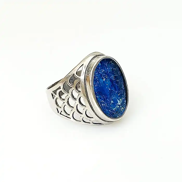 טבעת לגבר כסף 925 עבודת יד עם אבן זכוכית רומית