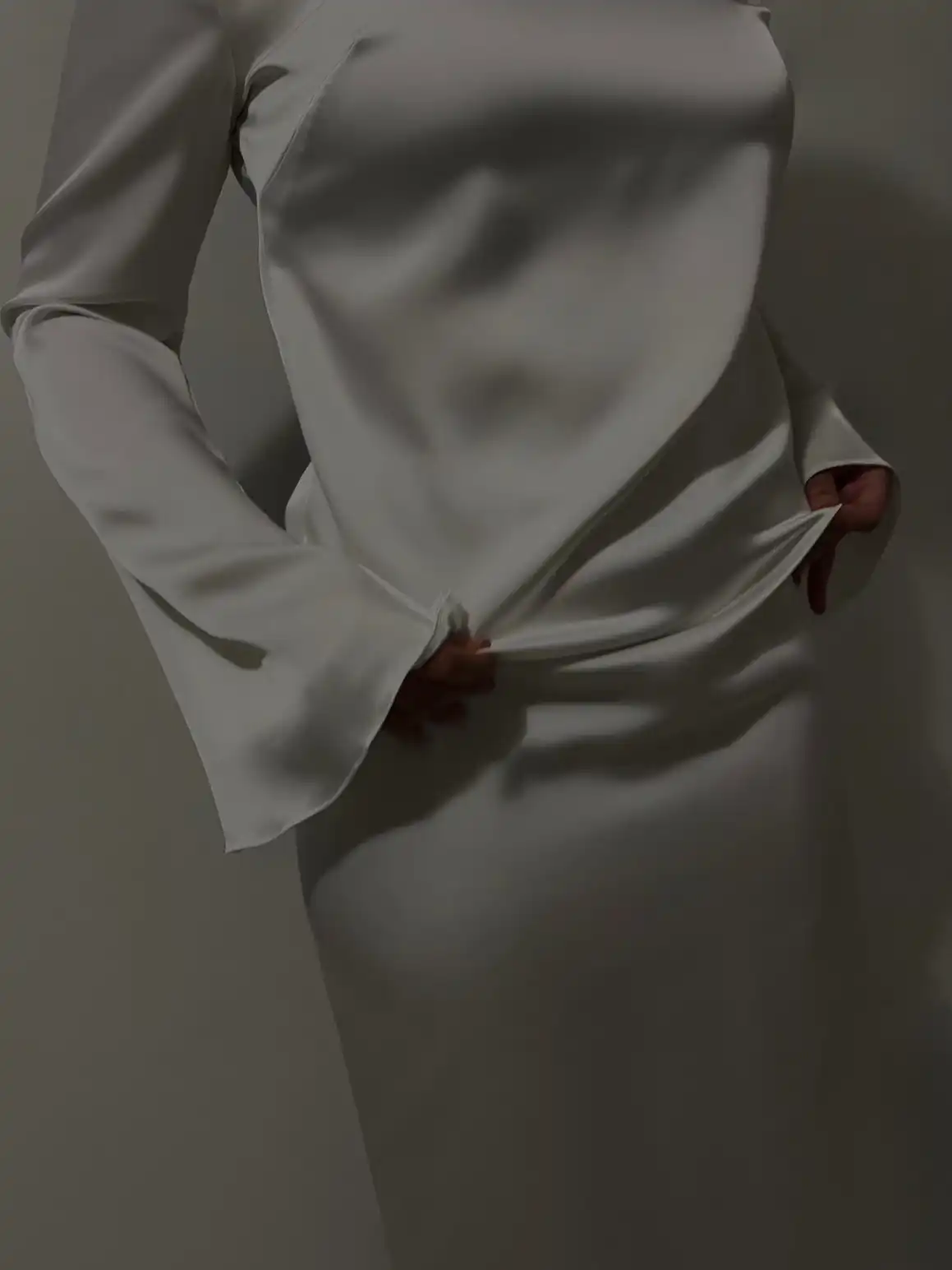 שמלת מקסי בד סאטן משי חלק - לבן