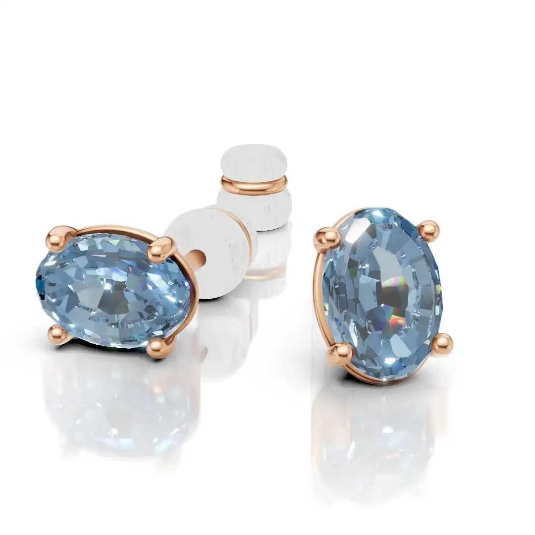 עגילעם צמודם משובצים באבן בלוטופז זהב 14K