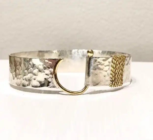 Hawaiian-Style Silver & 14K Gold Bracelet for Women