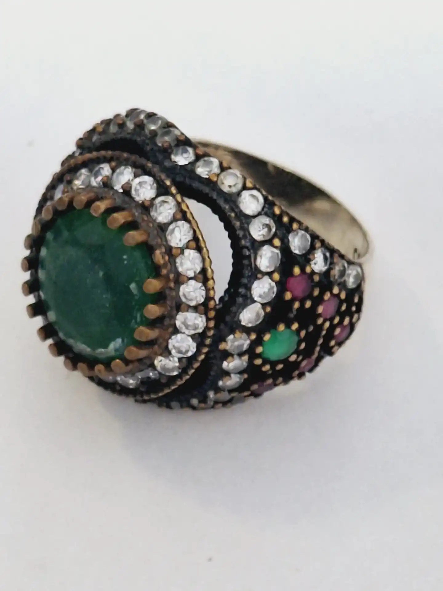 טבעת כסף 925 עבודות יד משובצת באבנים אמתיות ממקסיקה