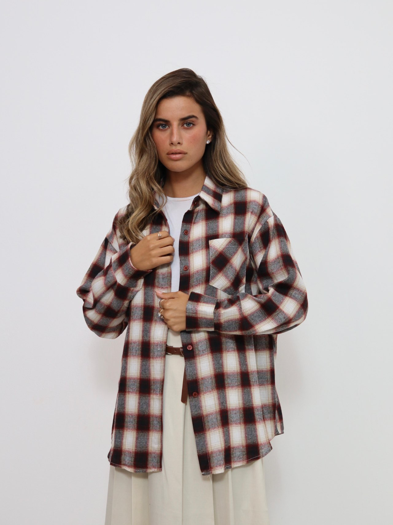 מכופתרת משבצות כתום