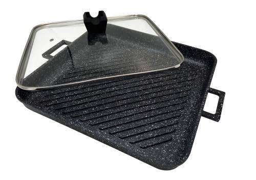 פלטת גריל סולתם עם מכסה זכוכית 34*34 ס"מ