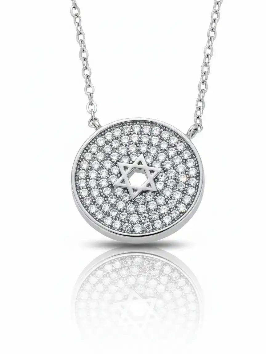תליון מגן דוד משובץ באבים זרקוניה כולל שרשרת כסף 925