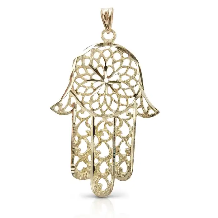 חמסה זהב בסגנון אוריינטלי בגימור מוברש זהב 14K