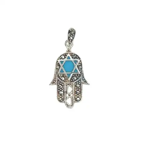 תליון חמסה יודאיקה עם אבן אופל כסף 925