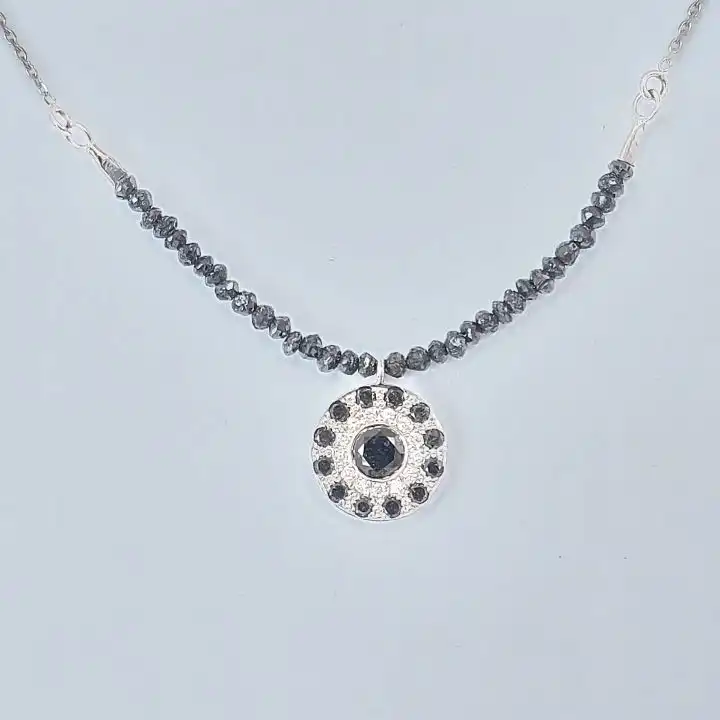 תליון יהלומים משובץ רובי הודי טבעי כולל שרשרת זהבלבן 14K