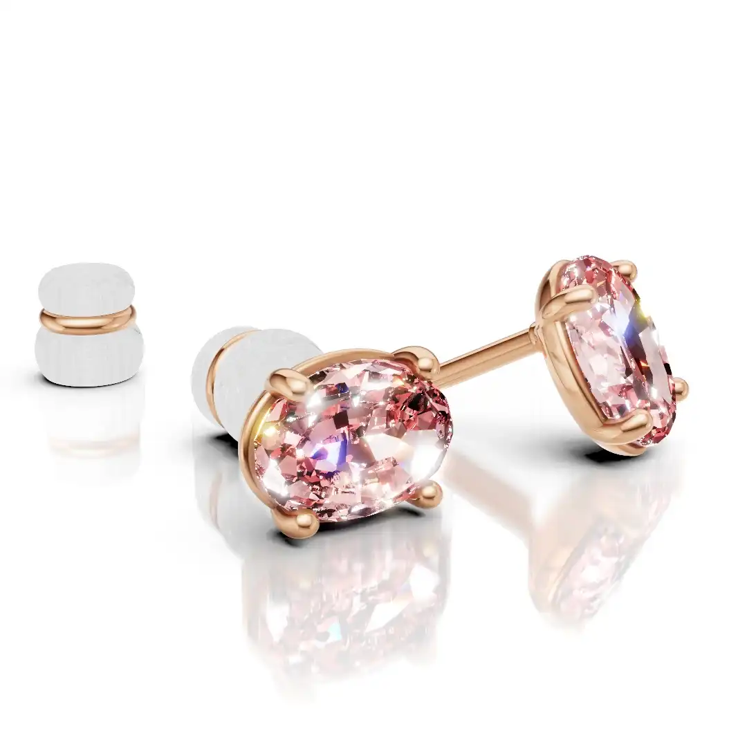 עגילים צמודים  זהב 14K משובצים באבן טורמלין