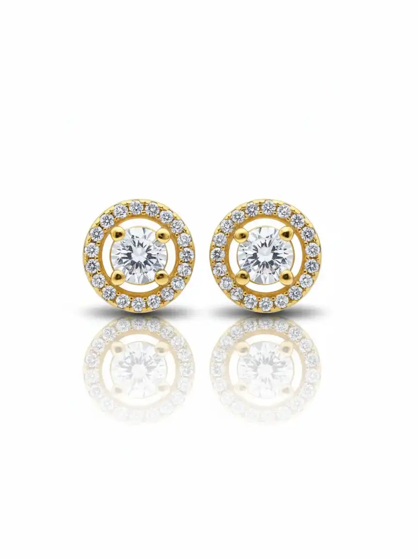 עגילים זהב צהוב - עגיל היילו זירקונים