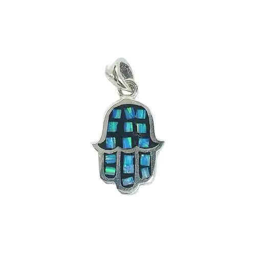 תליון חמסה יודאיקה עם אבן אופל כסף 925