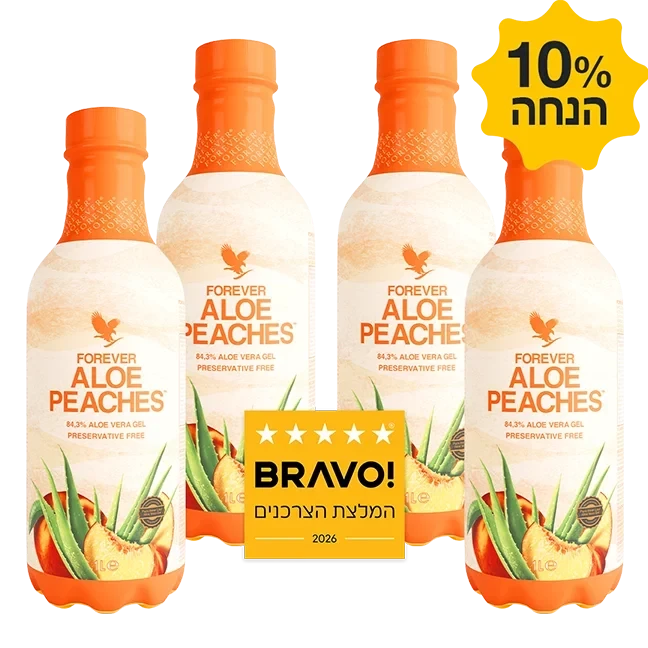 רביעיית משקה ג'ל אלוורה אורגנית ואפרסקים
