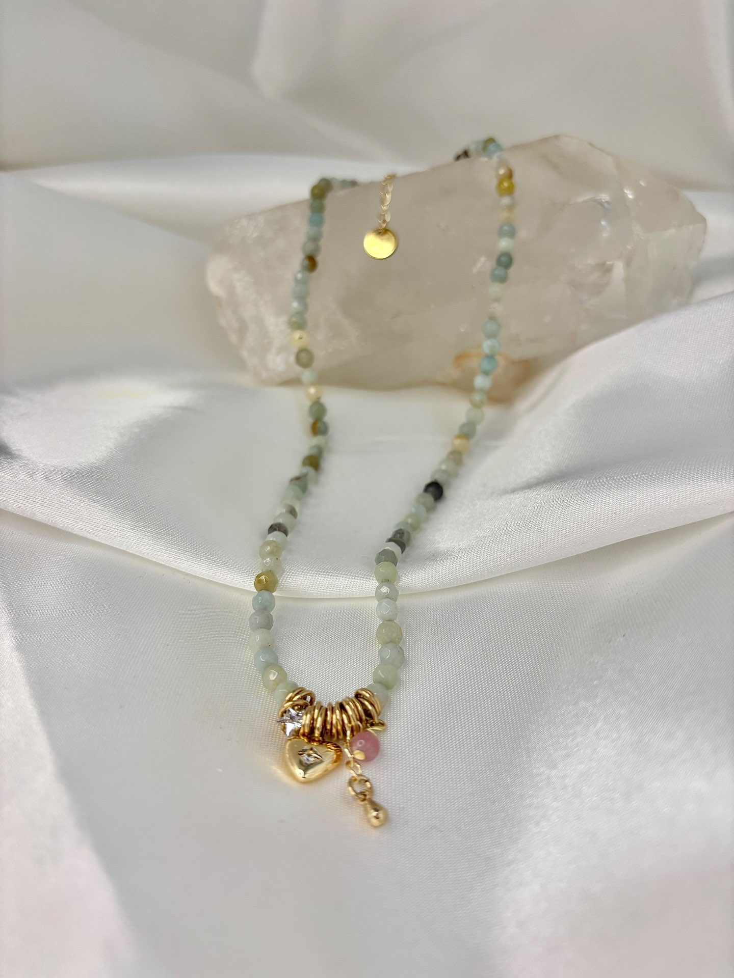 שרשרת אמזונייט עם טורמלין ורוד בהתאמה אישית | מאושרת