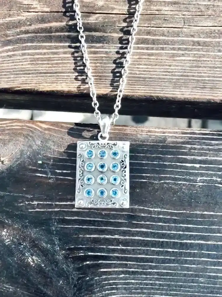 Silver  sterling Hoshen with 12 blue topaz stones and 70cm silver sterling chain