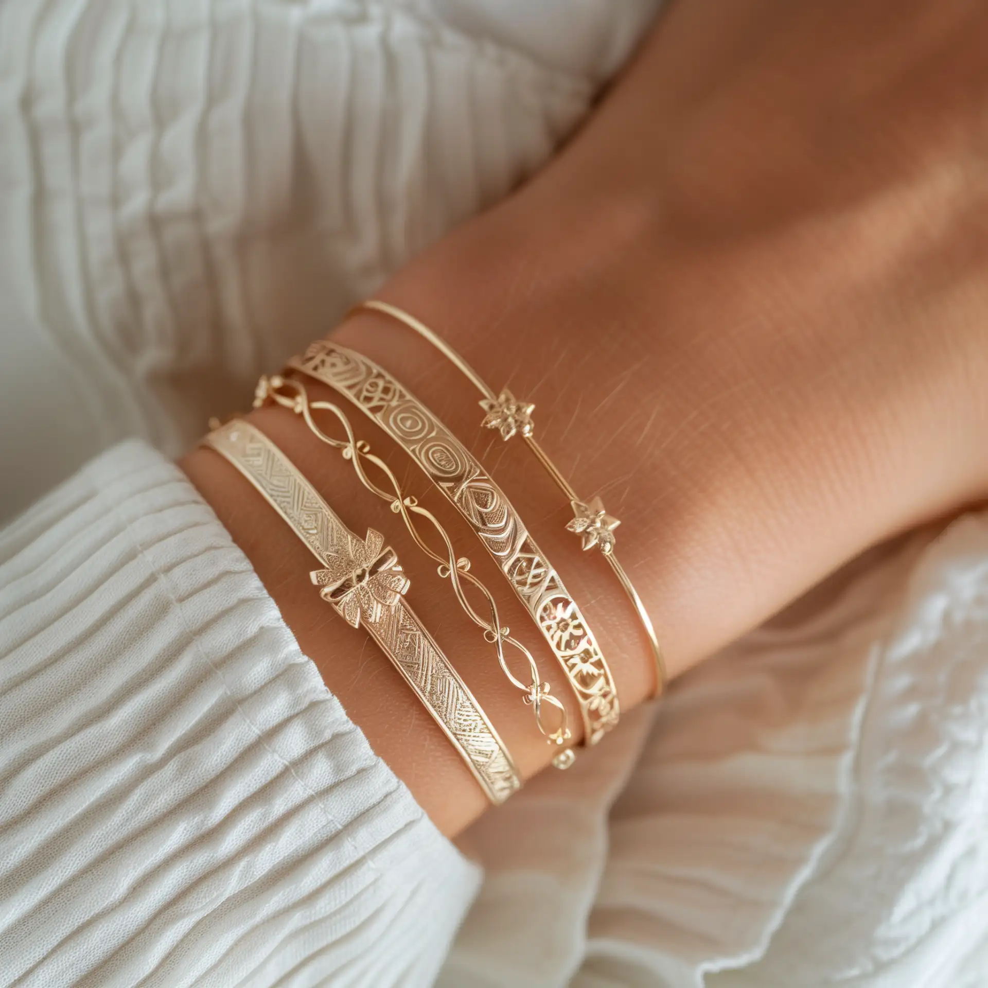 סט צמידים מוזהבים – עיצוב שכבות קלאסי עם נגיעות מצריות