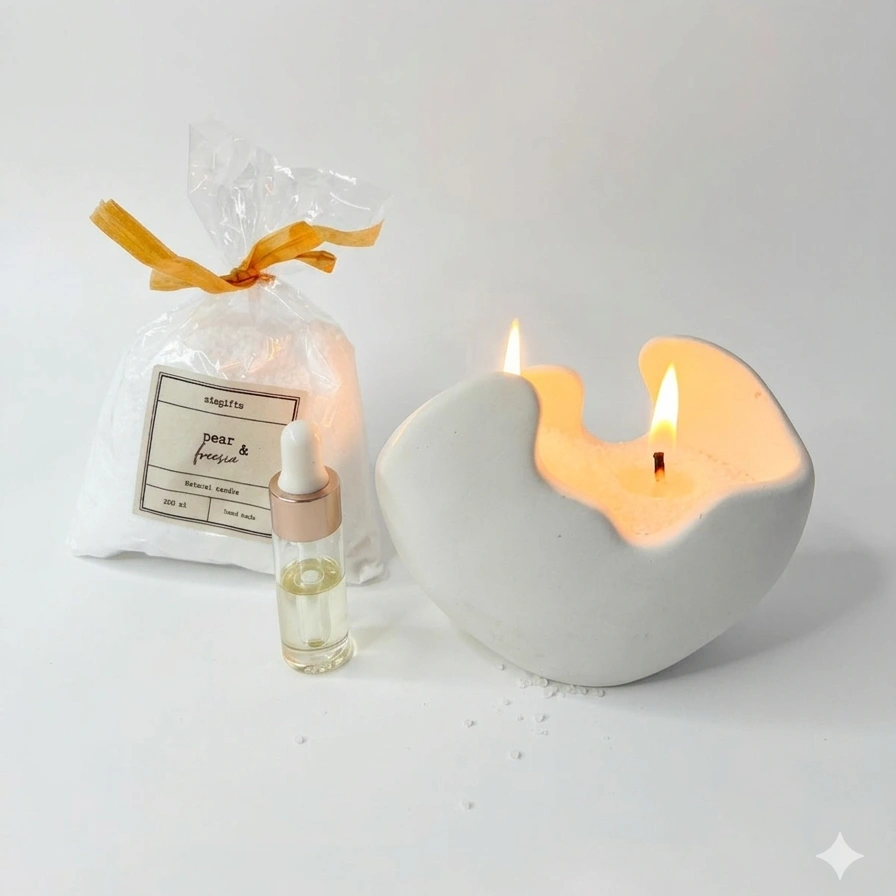 נר אמורפי עם פניני שעווה ותמצית ריח