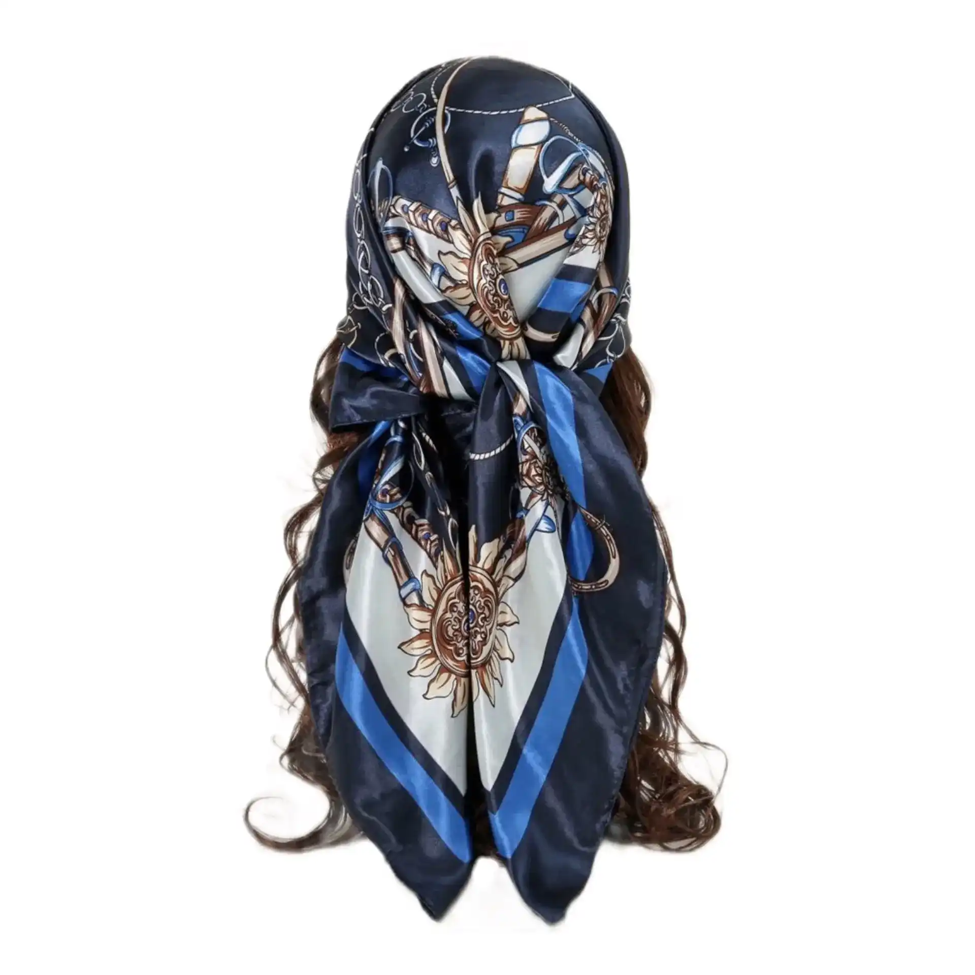 מטפחת הדפס בד סאטן משי - בוהו תכלת