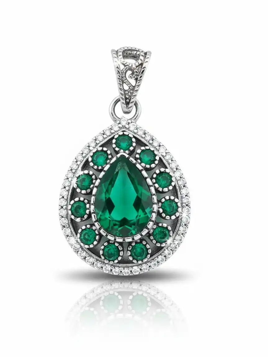 תליון כסף 925 מושחר 925 וינטג' משובץ באבני חן ממקסיקו