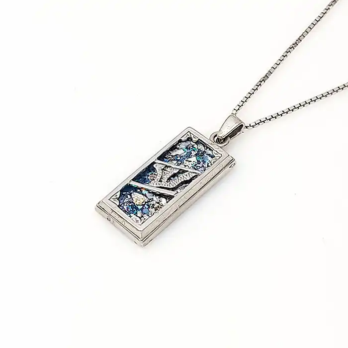 תליון יודאיקה עם אבן זכוכית רומית כסף 925 כולל שרשרת