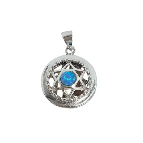 תליון  מגן דויד  יודאיקה  עם אבן אופל כסף 925