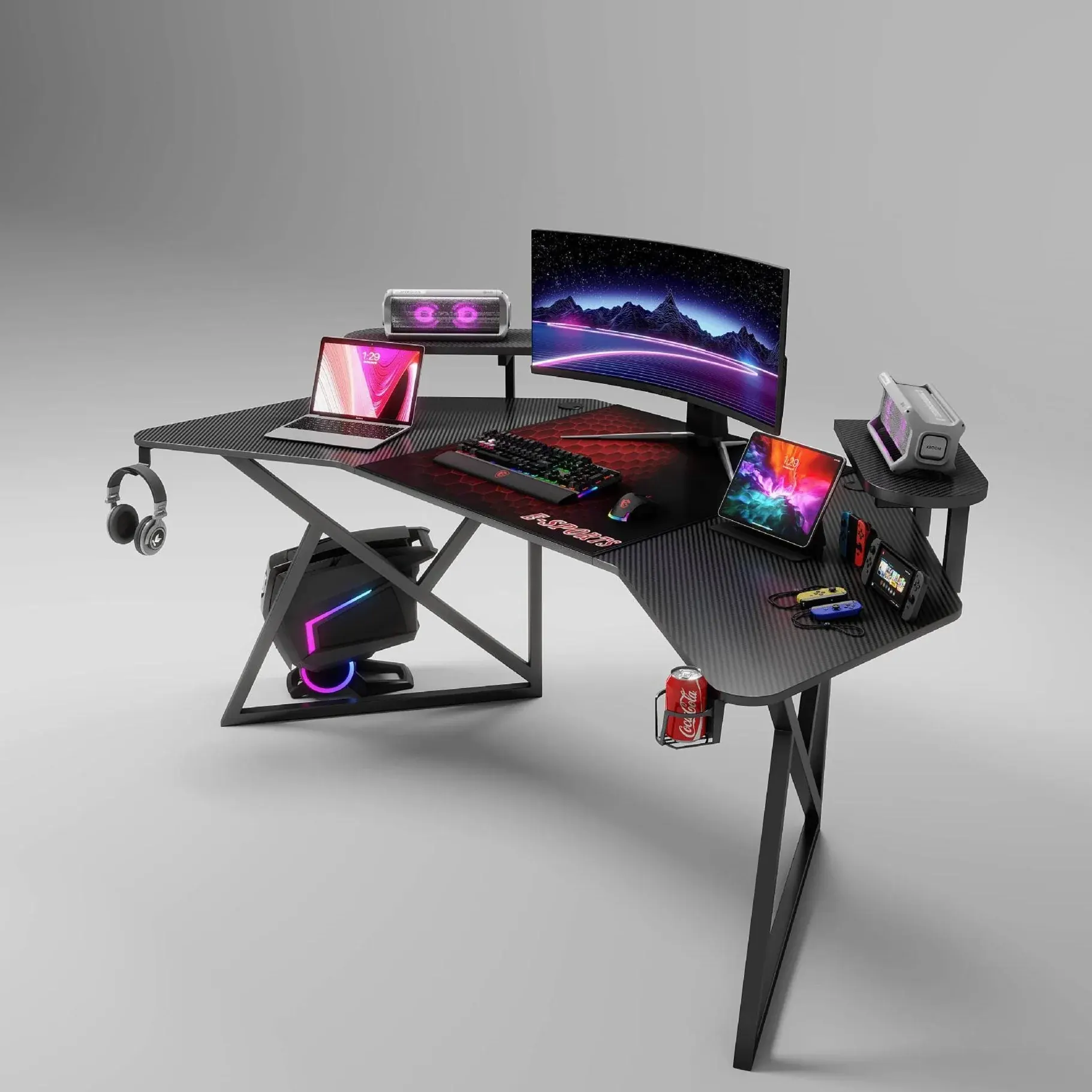 שולחן גיימינג למקצוענים ברוחב 1.8 מטר משלב מדפי הגבהה